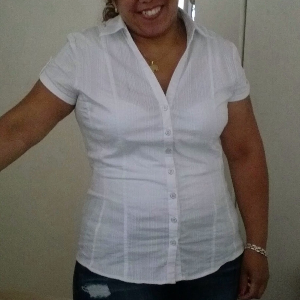 New York & Company White Button-Down Shirt